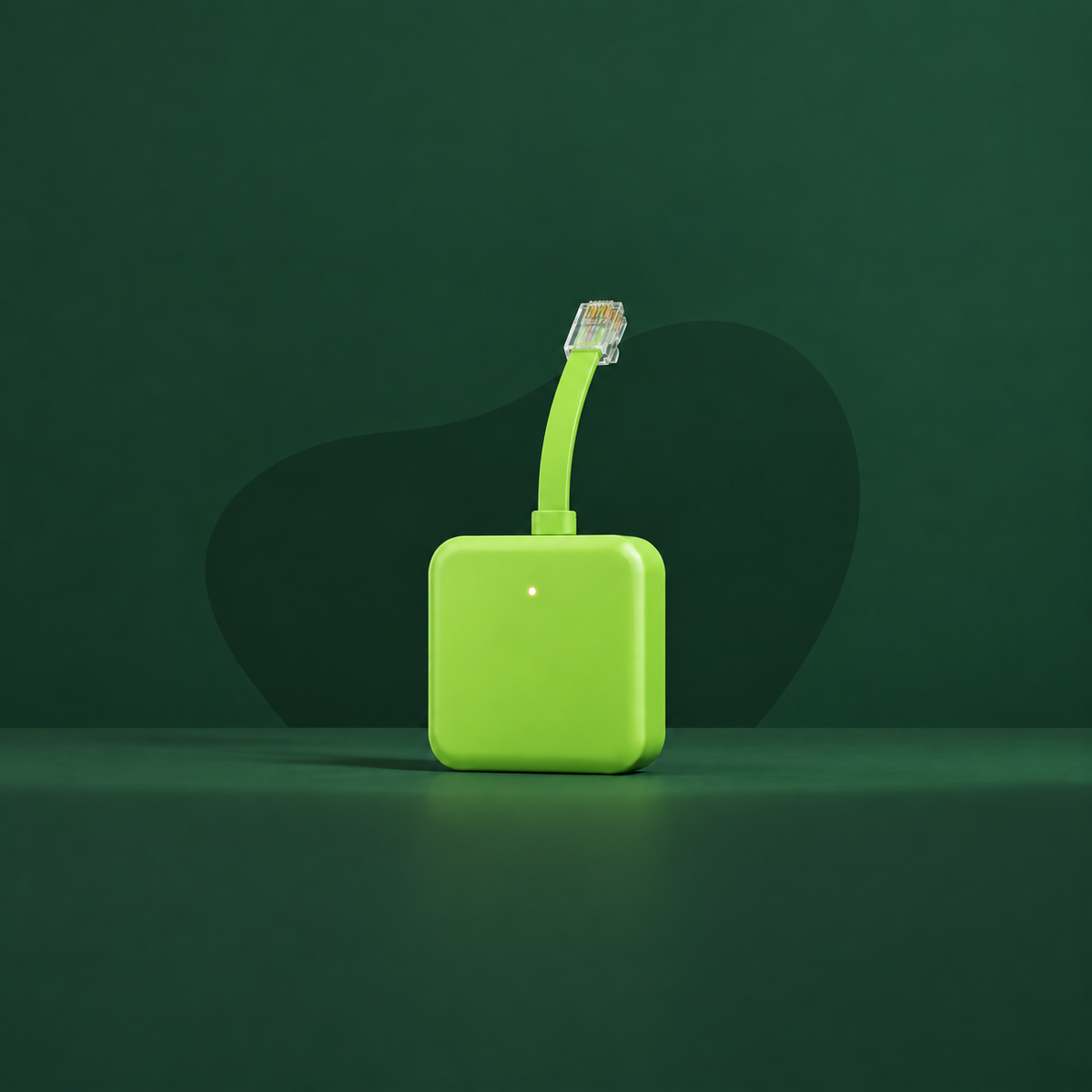 Groene P1-dongle op een donkergroene achtergrond