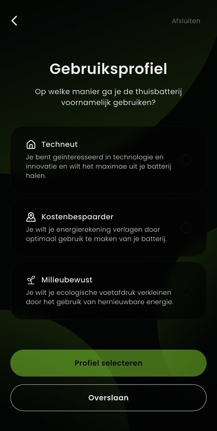 Gebruiksprofiel kiezen
