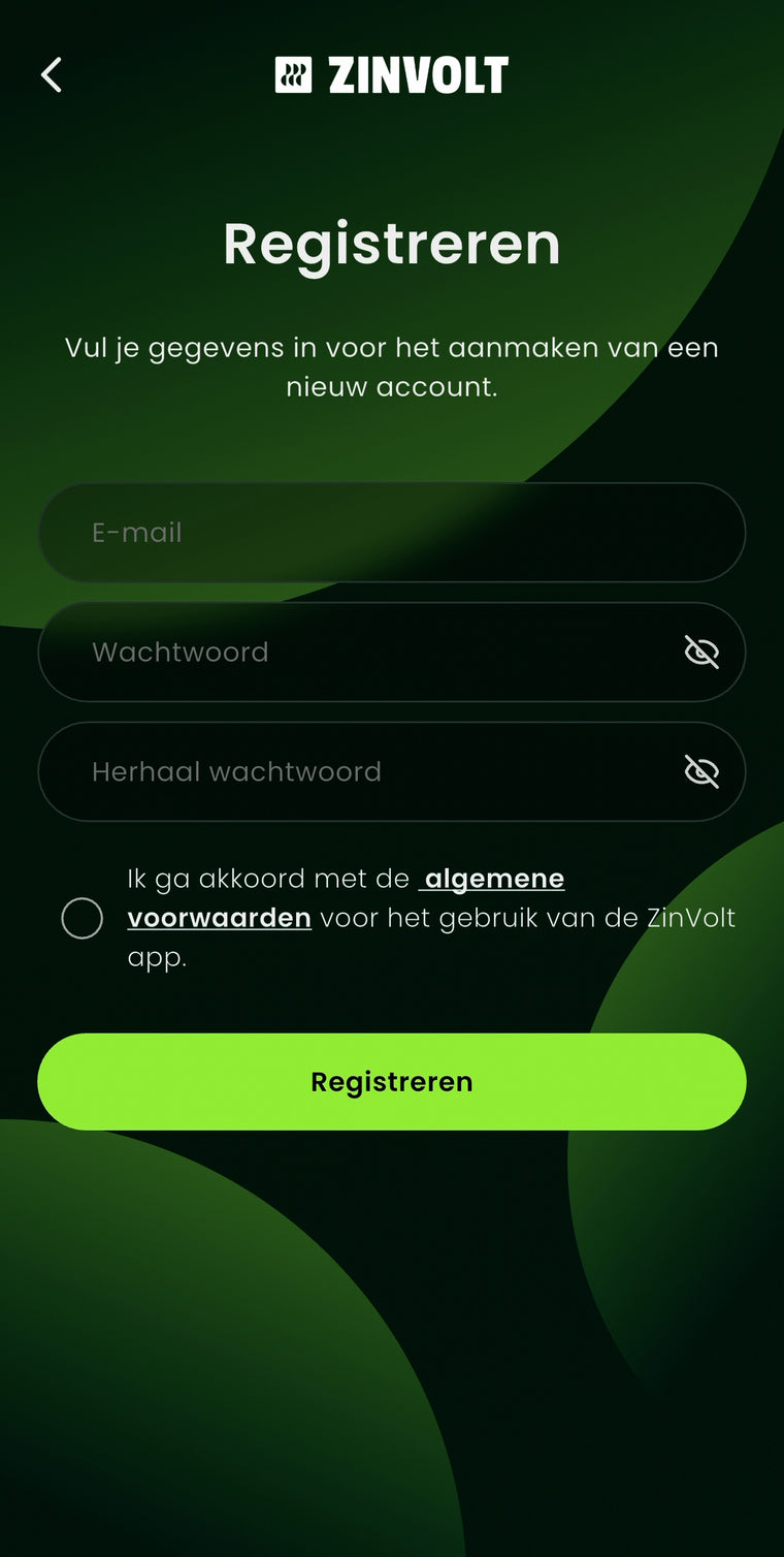 Account aanmaken in de ZinVolt-app